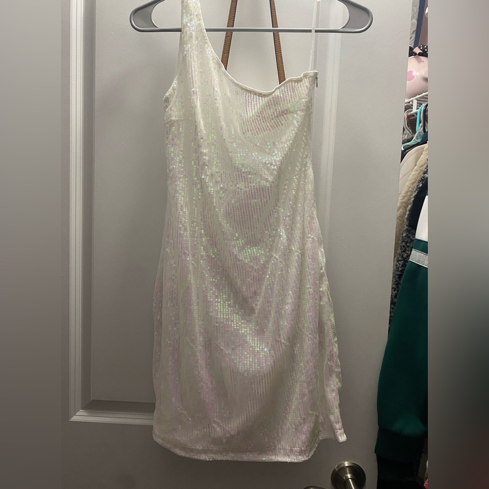 White Sequence One Strap Homecoming/Cocktail Dress